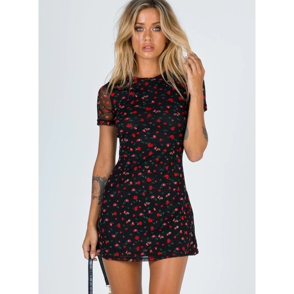 Princess Polly Dresses & Skirts - Princess Polly Dione Black Floral Short Sleeve Mini Dress Women's Size US 4